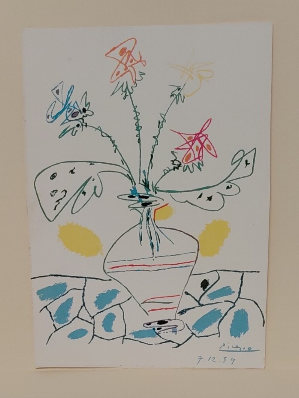 Vintage *Pablo Picasso "Vase de Fleurs" Art Print Dated 7.12.59 In Plate
